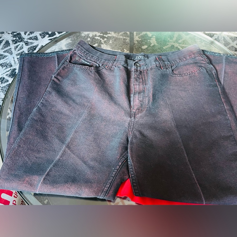 Black Relaxed Denim Jeans with red color